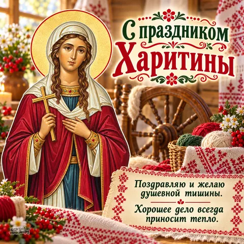 Открытка «День памяти Харитины Амисийской, с праздником Харитины, душевной тишины» — День памяти мученицы Харитины Амисийской
