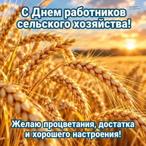 Открытка «День сельского хозяйства, золотые колосья и хорошее настроение» — День работника сельского хозяйства и перерабатывающей промышленности