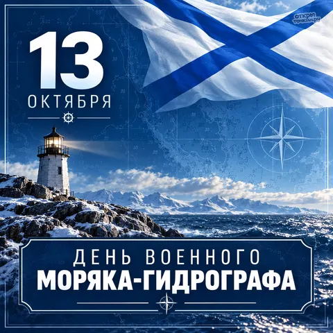 Открытка «День военного моряка-гидрографа, маяк и Андреевский флаг» — День гидрографической службы ВМФ РФ