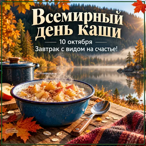 Открытка «Всемирный день каши с горячим завтраком в осеннем лесу»