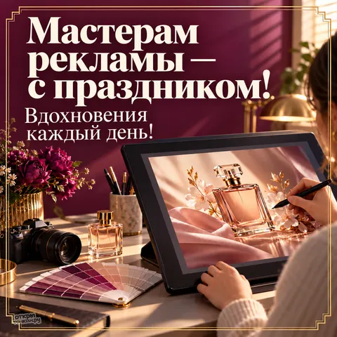 Открытка «День рекламщика, дизайнер за работой»