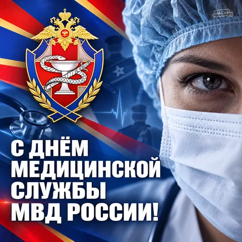 Открытка «С днём медслужбы МВД, врач в маске» — День медицинской службы МВД РФ