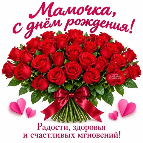 Открытка «Мамочка, с днём рождения, букет роз»