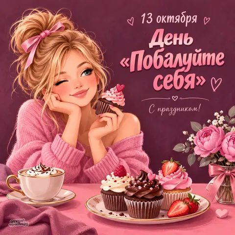 Открытка «Побалуйте себя, блондинка с капкейками»