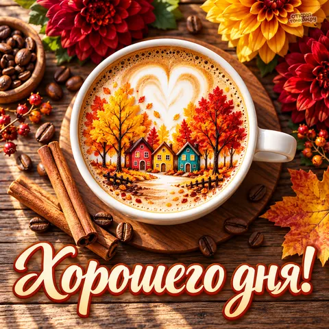 Открытка «Хорошего дня» — кружка с кофе