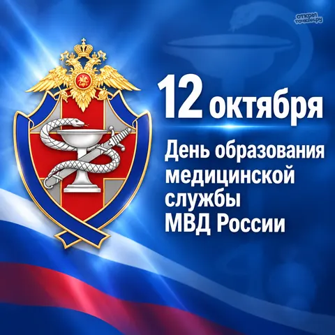 Открытка «День образования медслужбы МВД, синяя эмблема» — День медицинской службы МВД РФ