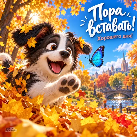 Открытка «Пора вставать, хорошего дня!» — Доброе утро