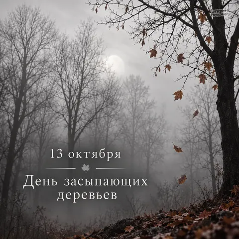 Открытка «День засыпающих деревьев, луна в тумане и листопад»
