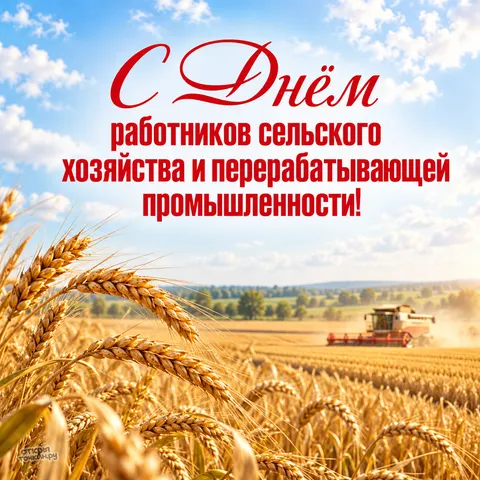 Открытка «День сельского хозяйства, светлое поле и красная каллиграфия» — День работника сельского хозяйства и перерабатывающей промышленности