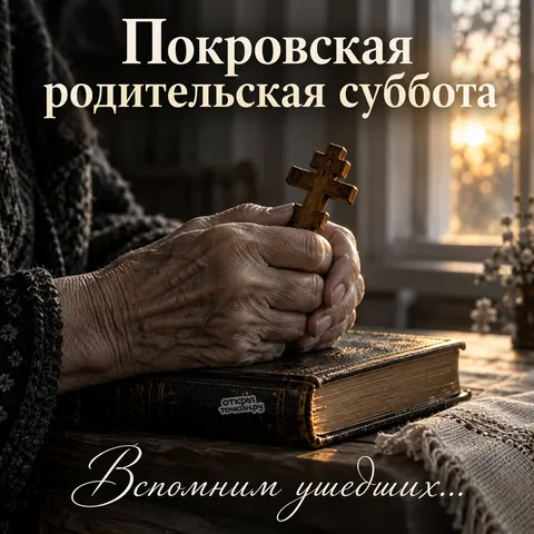 Открытка «Покровская родительская суббота, руки с крестом и молитвенником»