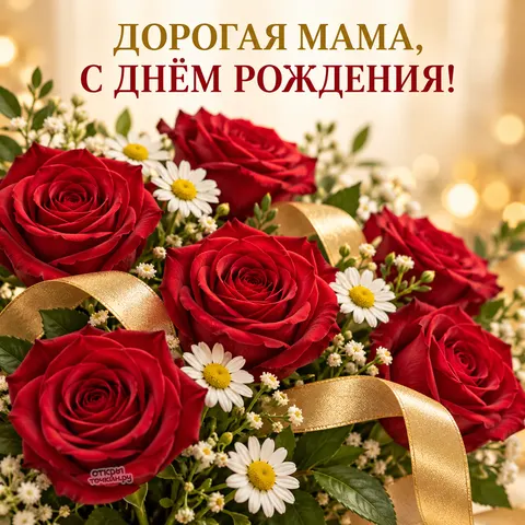 Открытка «Букет из ромашек и роз, дорогая мама, с днём рождения»