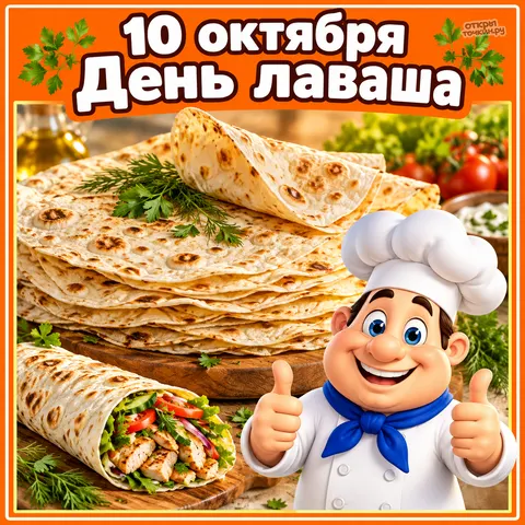 Открытка «День лаваша, румяные лепёшки и добрый повар»