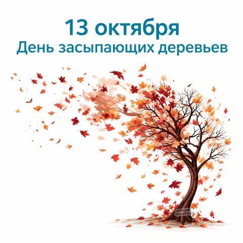Открытка «День засыпающих деревьев, дерево в ветре на белом фоне»
