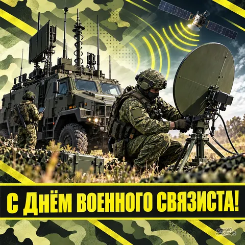Открытка «День войск связи, настройка спутниковой тарелки» — День военного связиста