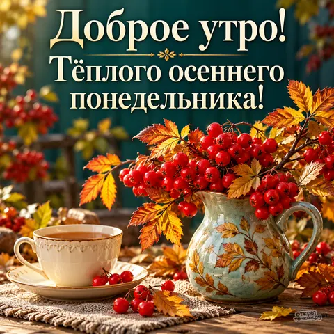 Открытка «Доброе утро» — Тёплое осеннее утро с рябиной