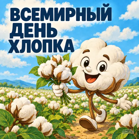 Открытка «Всемирный день хлопка, весёлый хлопковый герой»