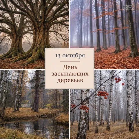 Открытка «День засыпающих деревьев, коллаж осеннего леса»