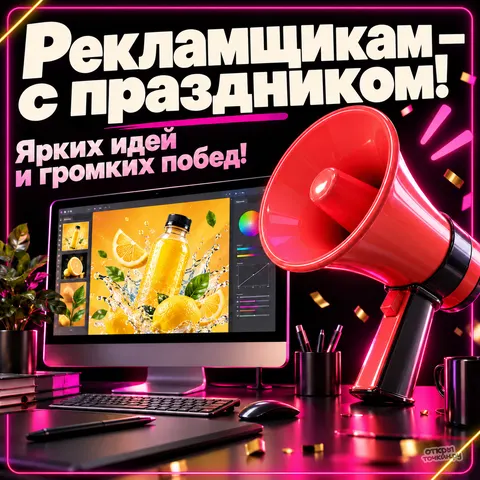 Открытка «День рекламщика, громкоговоритель» — День работников рекламы