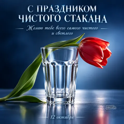 Открытка «Праздник чистого стакана, красный тюльпан»