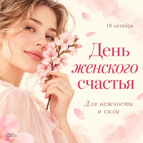 Открытка «День женского счастья, для нежности и силы, девушка с сакурой, 18 октября»