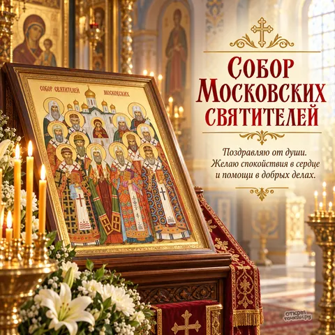 Открытка «Собор Московских святителей, поздравляю от души, спокойствия в сердце и помощи в добрых делах»