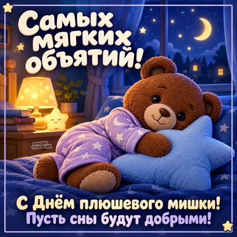Открытка «День плюшевого мишки, звёздные сны»