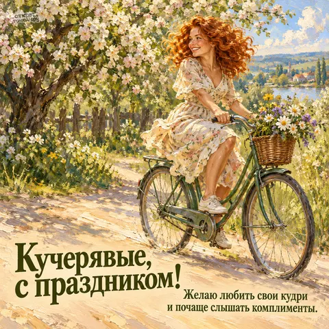 Открытка «Кудри в яблоневом саду 8» — День кучерявых