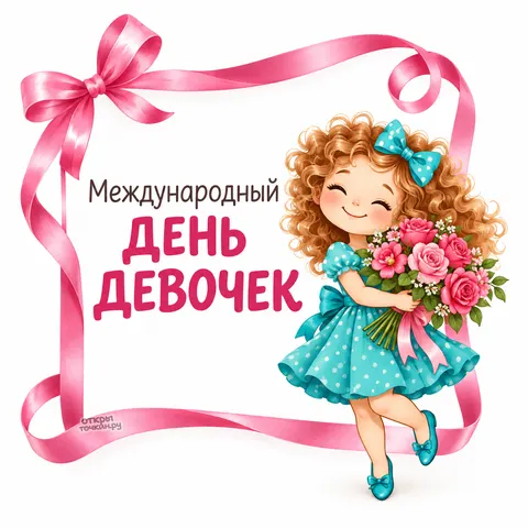 Открытка «С международным днём девочек, букет роз и платье»