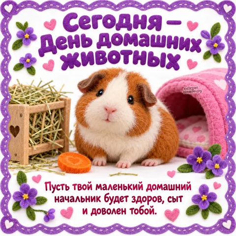 Открытка «Всемирный день домашних животных, морская свинка морковка и домик пушистый начальник»