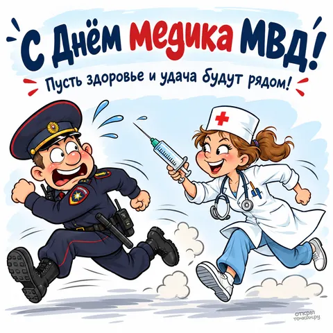 Открытка «С днём медслужбы МВД, медсестра и полицейский» — День медицинской службы МВД РФ