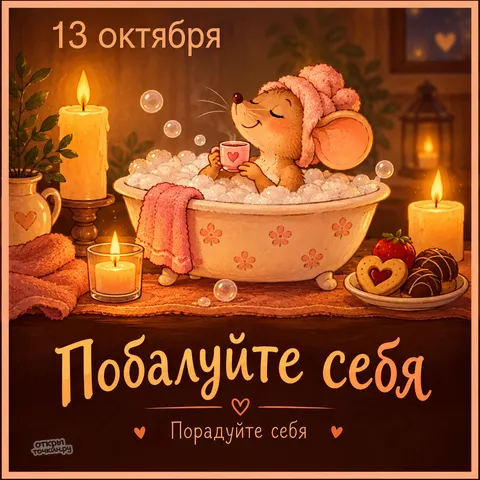 Открытка «Побалуйте себя, мышка в пенной ванне»