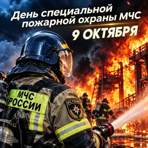 Открытка «День специальной пожарной охраны, пожарный на передовой» — День Специальной пожарной охраны МЧС России