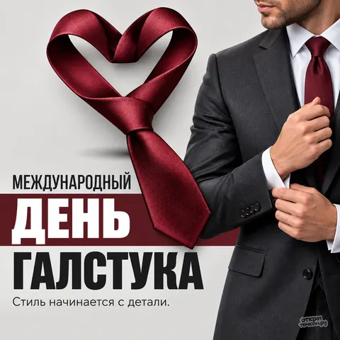 Открытка «Международный день галстука, галстук в форме сердца, стиль начинается с детали»