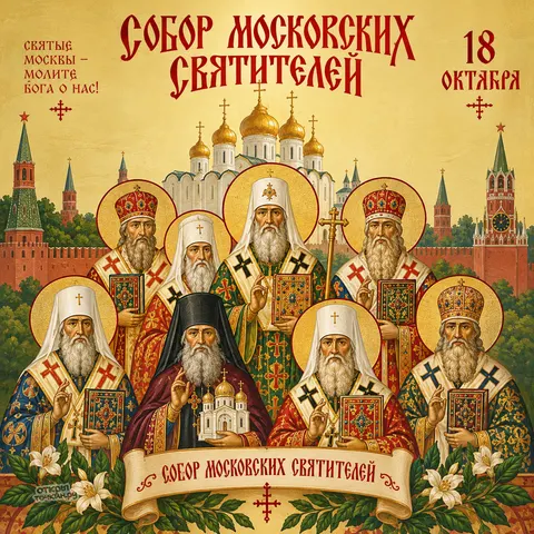 Открытка «Собор Московских святителей, 18 октября, святые Москвы, молите Бога о нас»