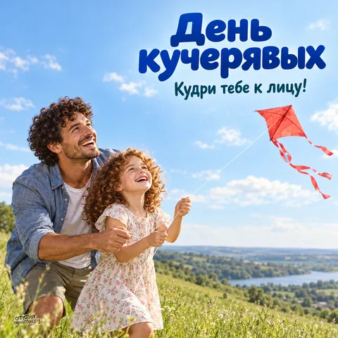 Открытка «Кудрявые мечты над зелёным холмом 2» — День кучерявых