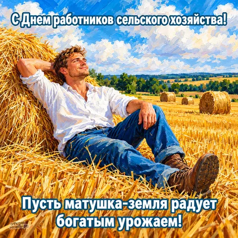 Открытка «День сельского хозяйства, отдых работника после уборки урожая» — День работника сельского хозяйства и перерабатывающей промышленности
