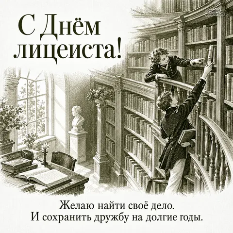 Открытка «Лицеисты в старинной библиотеке 2»