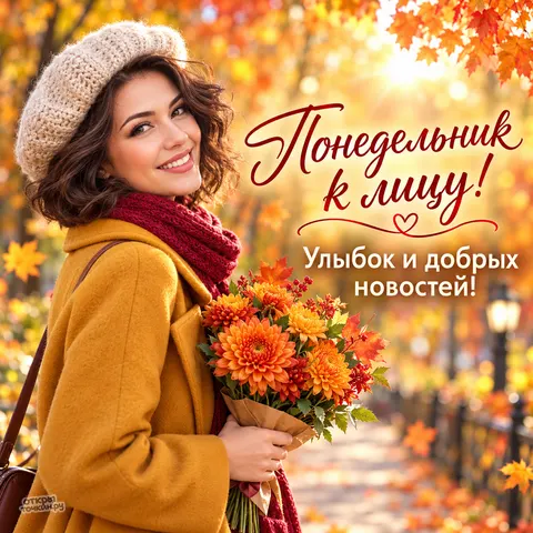 Открытка «Доброе утро» — Осенний понедельник с улыбкой