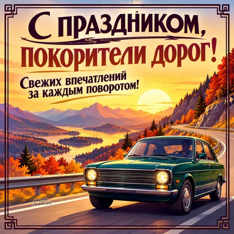 Открытка «День автомобилиста, навстречу горизонту» — День работников автомобильного транспорта