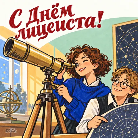 Открытка «Лицеистки под звёздным небом 4»