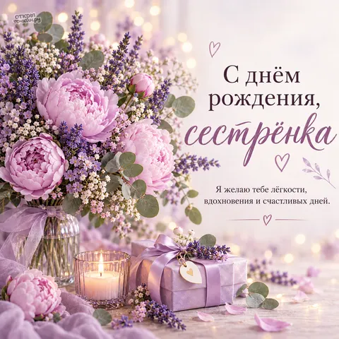 Открытка «С днём рождения сестра, сестрёнка, лёгкости, вдохновения и счастливых дней»