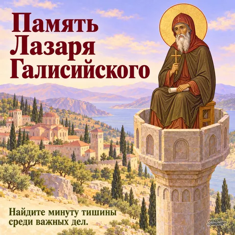 Открытка «День памяти преподобного Лазаря Галисийского, молитва над долиной с видом на море»