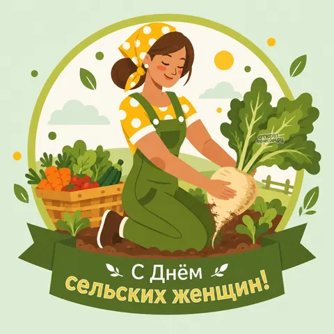 Открытка «С днём сельских женщин, урожай репки»