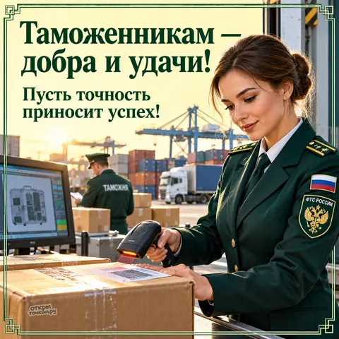 Открытка «День таможенника, сканирование посылки у контейнеров, интроскоп и портовые краны» — День таможенника Российской Федерации
