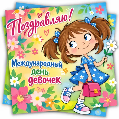 Открытка «С международным днём девочек, ромашка и розовая сумка»