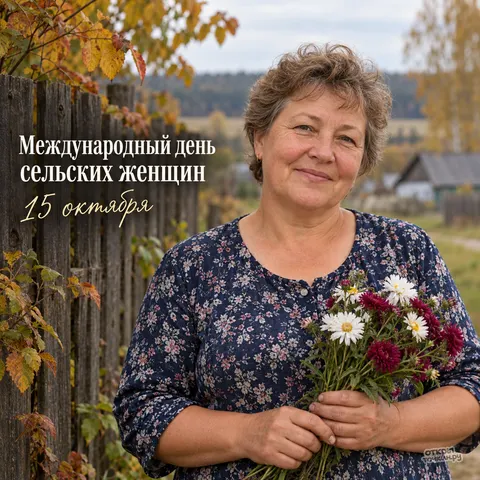 Открытка «День сельских женщин с осенними астрами и доброй улыбкой»