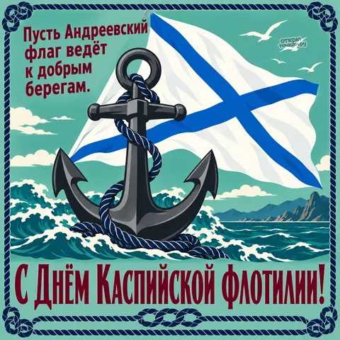 Открытка «День Каспийской флотилии, Андреевский флаг» — День Каспийской флотилии ВМФ РФ
