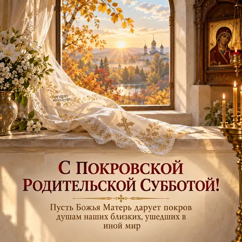 Открытка «Покровская родительская суббота, светлый покров у открытого окна часовни»