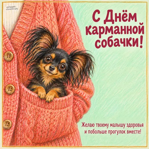 Открытка «Карманный той в коралловом кардигане 6» — День карманной собачки