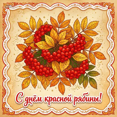Открытка «A festive decorative greeting postcard design sty 1791544642218» — День красной рябины